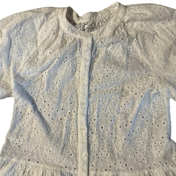 Stitchdrop Womens White Short Sleeve Baby Doll Dress Size Medium Hole Patterned - Picture 3 of 12